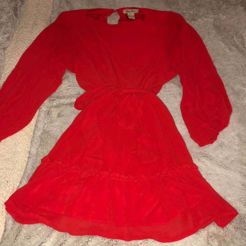 red short long sleeve dress